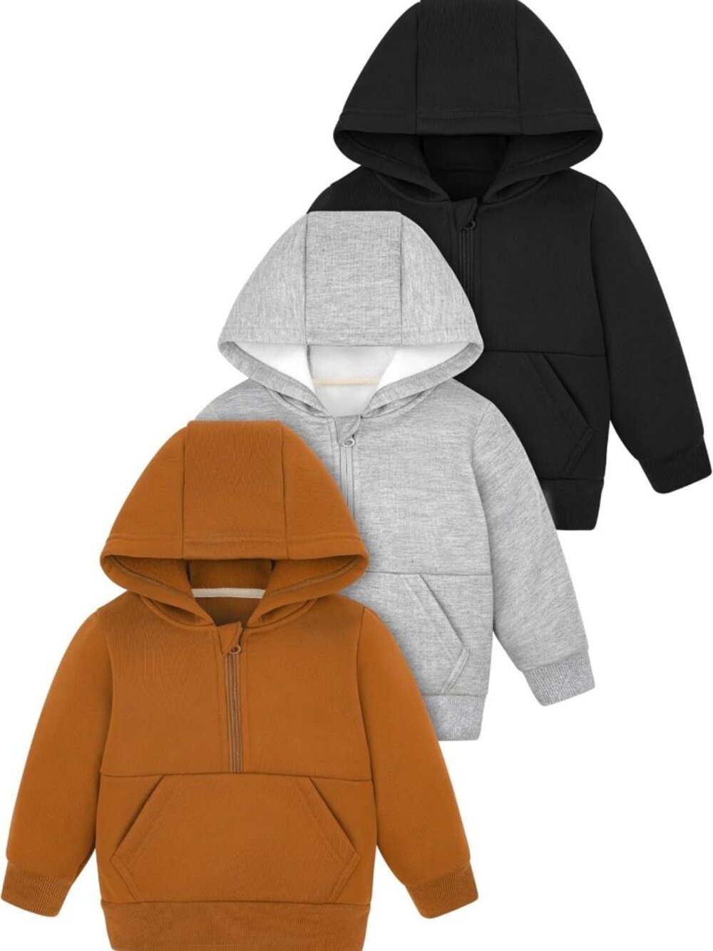 Cozy 3-Pack Baby & Toddler Boys' Fleece Hoodies - Long Sleeve, Full-Zip Jackets